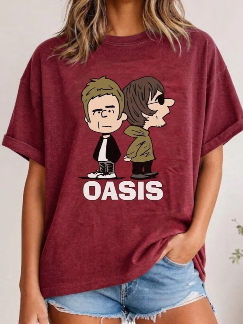 Oasis Band Graphic T-Shirt, Liam and Noel Gallagher Cartoon Rock Tee